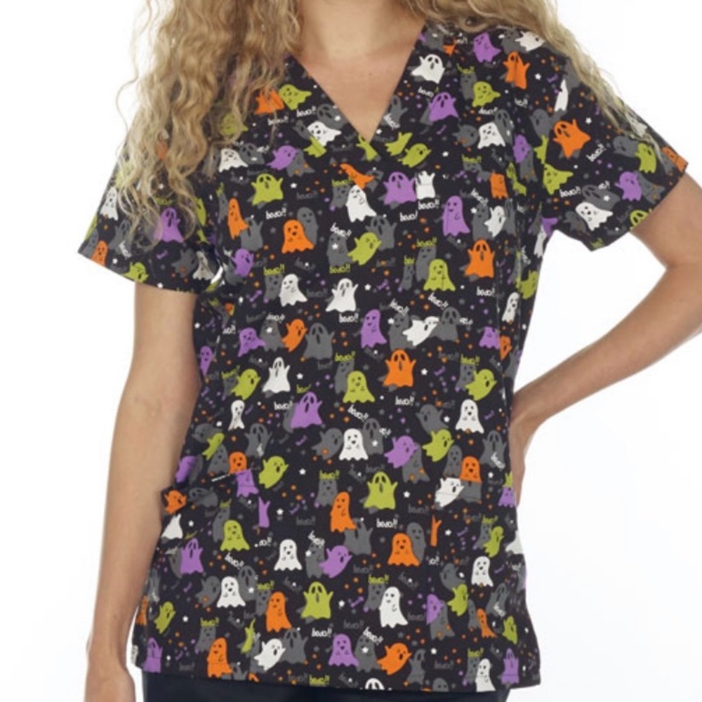 NWT Women’s Large Boo Halloween I Love Scrubs Scrub Top